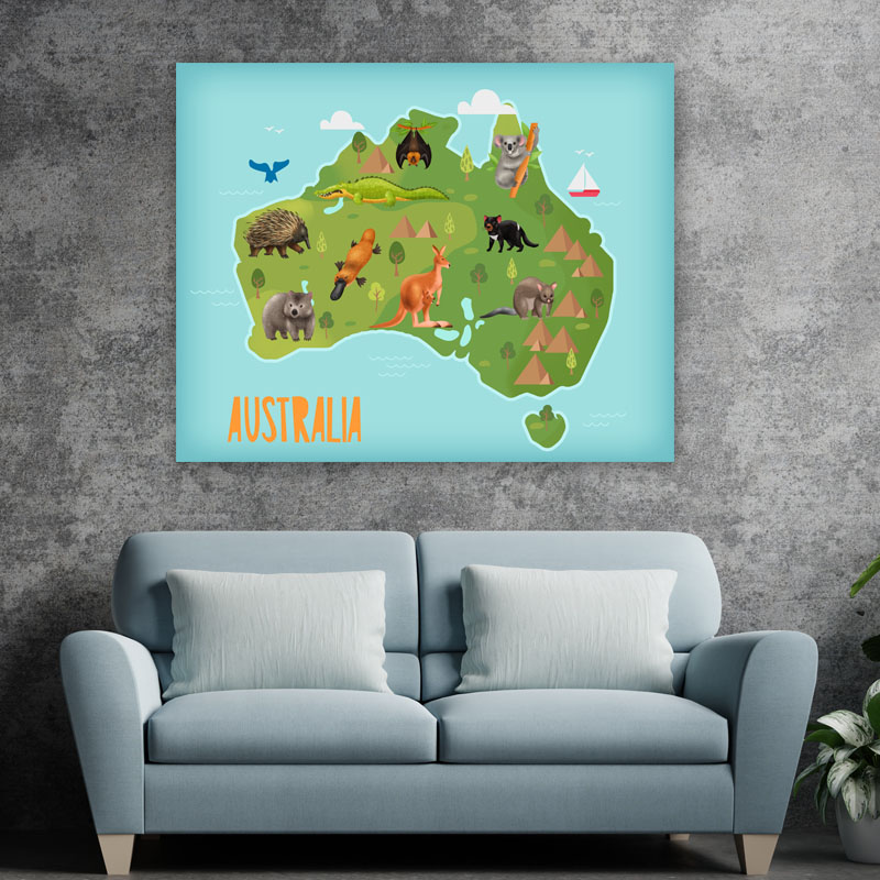 Πίνακας σε καμβά Παιδικός Χάρτης με Ζώα Αυστραλία
